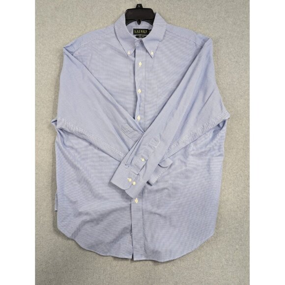 Lauren Ralph Lauren Shirt Mens Large Blue Non Iron Check Button Down Classic - Picture 1 of 8